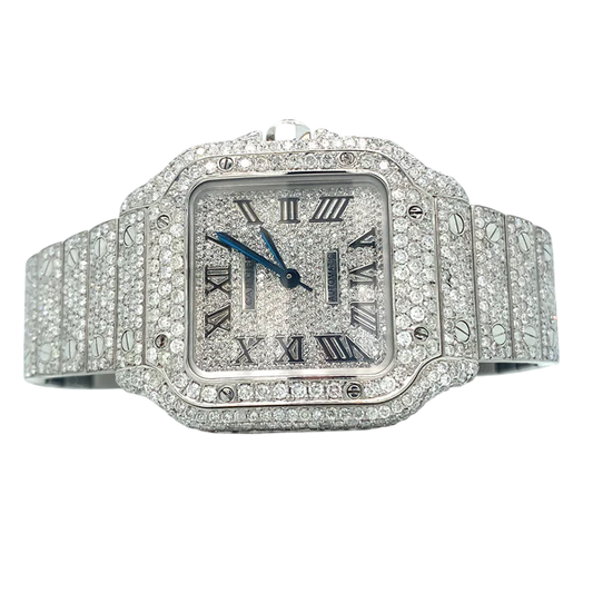 Cartier Santos 40mm 10ct FULL CUSTOM PAVE DIAMONDS AUTOMATIC