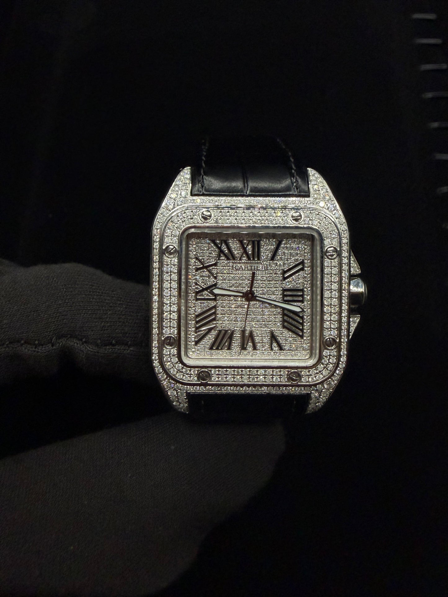 Cartier Santos 100XL FULL CUSTOM PAVE DIAMONDS AUTOMATIC