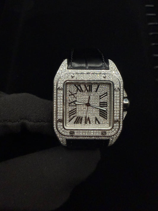 Cartier Santos 100XL FULL CUSTOM PAVE DIAMONDS AUTOMATIC