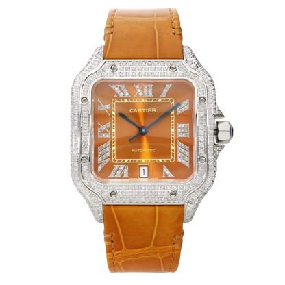 Cartier Santos 40mm 5ct FULL CUSTOM PAVE DIAMONDS AUTOMATIC ORANGE