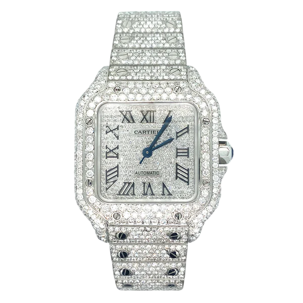 Cartier Santos 40mm 10ct FULL CUSTOM PAVE DIAMONDS AUTOMATIC
