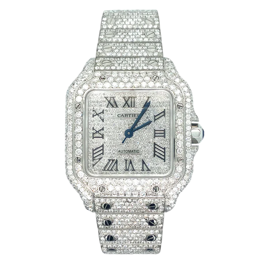 Cartier Santos 40mm 10ct FULL CUSTOM PAVE DIAMONDS AUTOMATIC