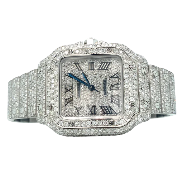 Cartier Santos 40mm 10ct FULL CUSTOM PAVE DIAMONDS AUTOMATIC