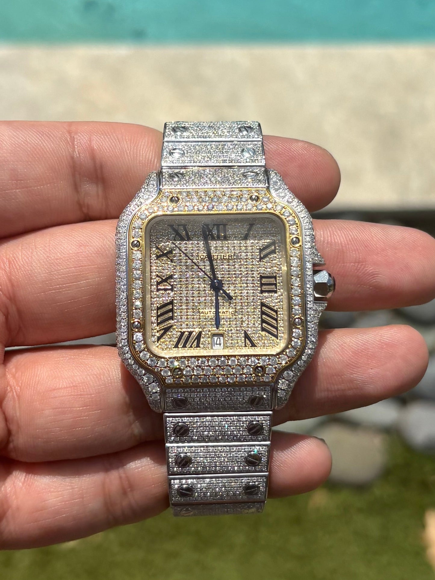 Cartier Santos 40mm YELLOW GOLD FULL CUSTOM PAVE DIAMONDS AUTOMATIC