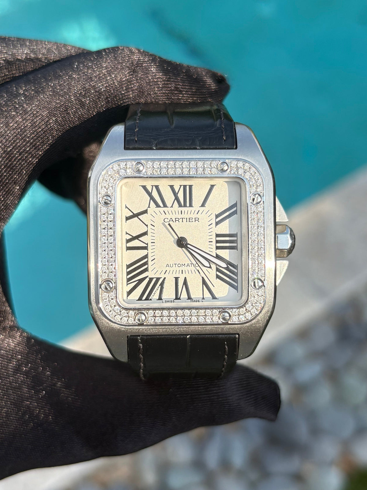 Cartier Santos 100 CUSTOM DIAMOND BEZEL AUTOMATIC