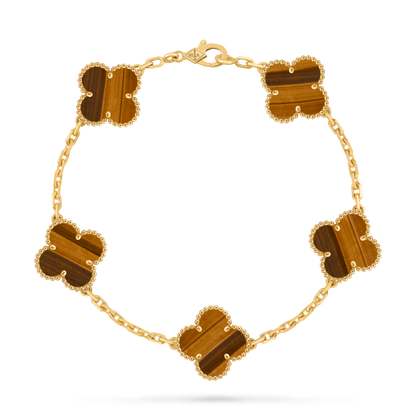 18K 5 Motif Clover Bracelet (TIGER EYE)