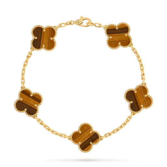 18K 5 Motif Clover Bracelet (TIGER EYE)