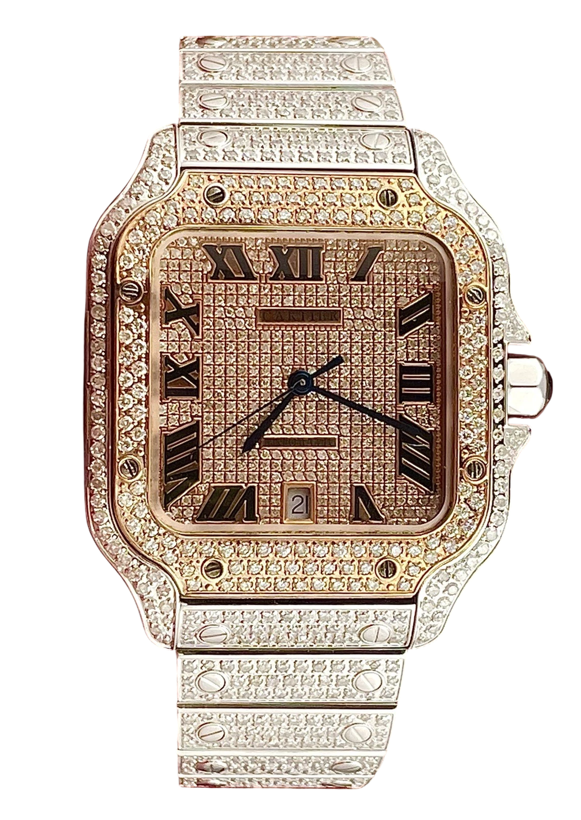 Cartier Santos 40mm 10ct ROSE GOLD FULL CUSTOM PAVE DIAMONDS AUTOMATIC