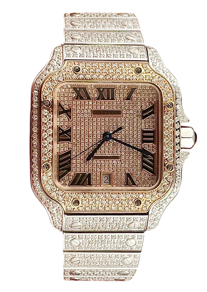 Cartier Santos 40mm 10ct ROSE GOLD FULL CUSTOM PAVE DIAMONDS AUTOMATIC