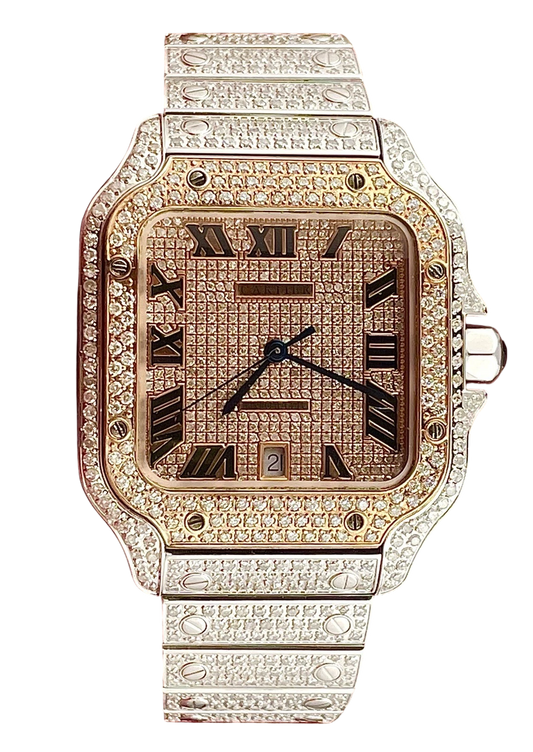 Cartier Santos 40mm 10ct ROSE GOLD FULL CUSTOM PAVE DIAMONDS AUTOMATIC