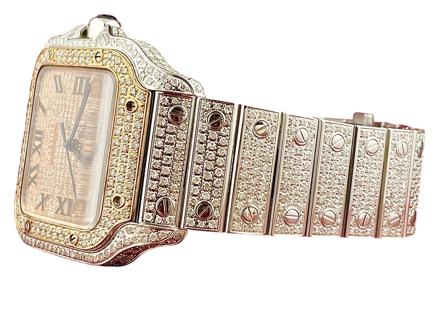 Cartier Santos 40mm 10ct ROSE GOLD FULL CUSTOM PAVE DIAMONDS AUTOMATIC