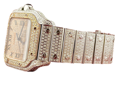 Cartier Santos 40mm 10ct ROSE GOLD FULL CUSTOM PAVE DIAMONDS AUTOMATIC