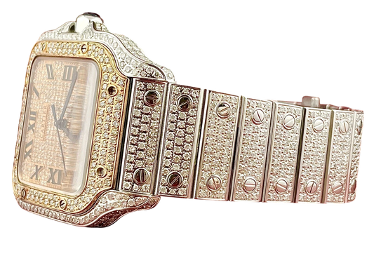 Cartier Santos 40mm 10ct ROSE GOLD FULL CUSTOM PAVE DIAMONDS AUTOMATIC