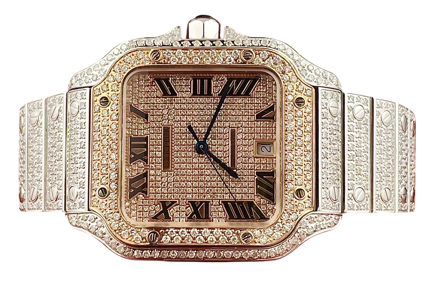 Cartier Santos 40mm 10ct ROSE GOLD FULL CUSTOM PAVE DIAMONDS AUTOMATIC