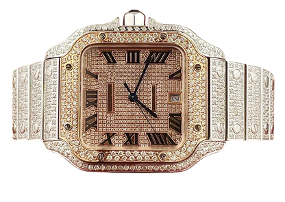 Cartier Santos 40mm 10ct ROSE GOLD FULL CUSTOM PAVE DIAMONDS AUTOMATIC